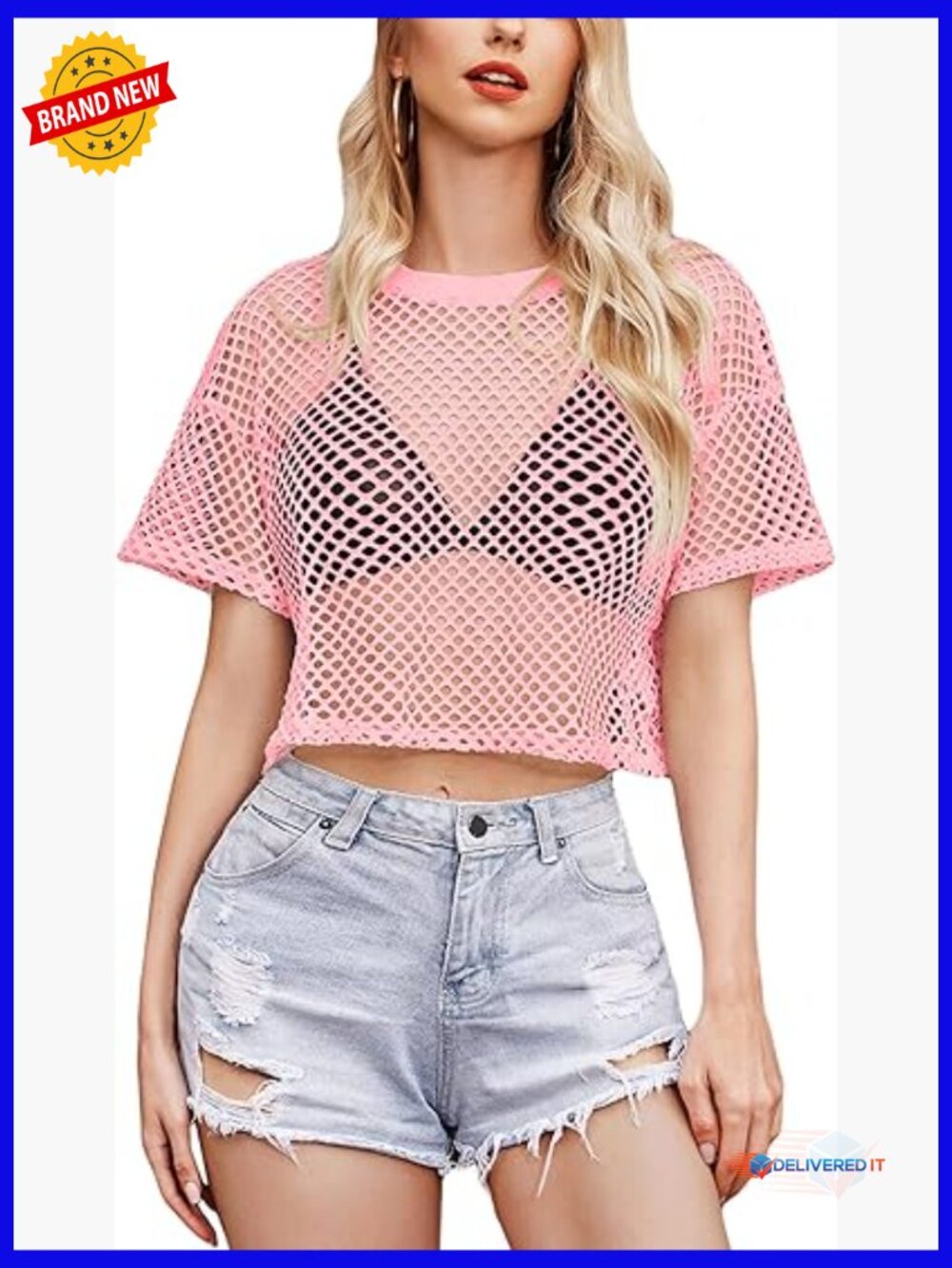 Sheer Fishnet Crop Top Short Sleeve Mesh Tee for Women Going Out